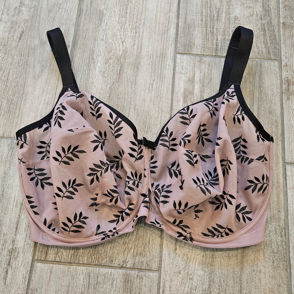 Panache Tango Equinox Bra Womens 34JJ Mauve Leaf Embroidered Balcony Underwire